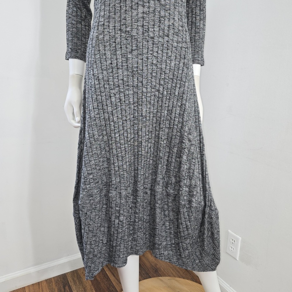 Comfy USA Lagenlook Dress Size M Ribbed Knit Tulip Balloon Hem Gray Layering - Picture 4 of 9